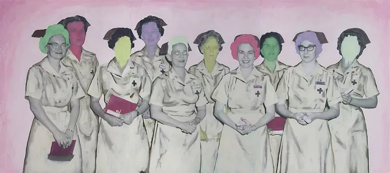 Image: "Untitled (Mrs. Ainedz)," by Daisy Patton, oil on inkjet print mounted to panel, 2015.