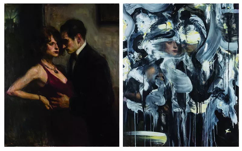 Image: Ron Hicks, "Intimate Encounter," 50x40, oil on canvas, painted over by Doug Kacena to become "Redacted Memory."