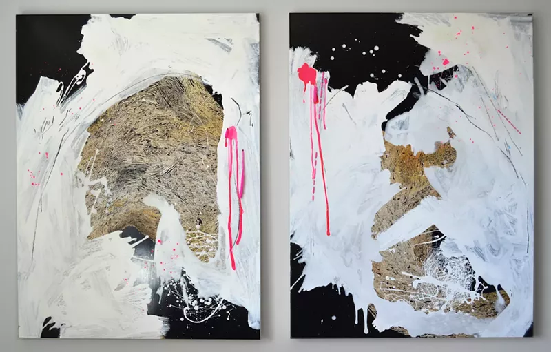 Image: Kaitlyn Tucek, “The Monolith Diptych,” 2018, acrylic, thread, graphite on panel.
