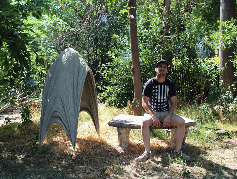Image: Lucas T. McMahon, self-portrait of the artist in the back yard of his home in Denver’s Whittier neighborhood.
