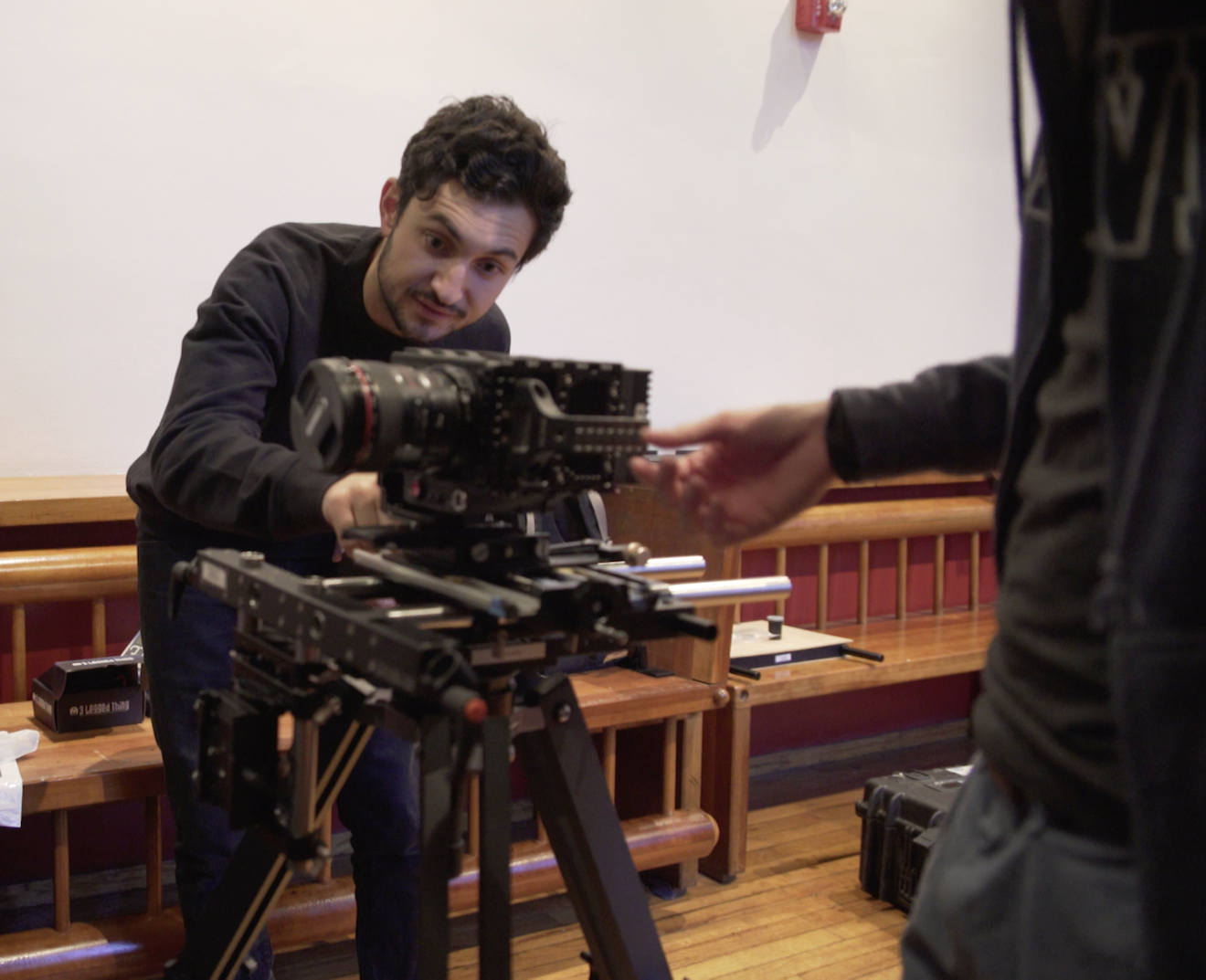 Romain Vak setting up a 3-D camera rig.