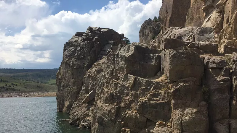 Image: The Green Mountain Reservoir cliff from which an accident victim leaped to his death late on August 1.