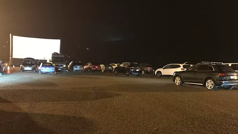 Image: The setup for the Red Rocks drive-in presentation of Nomadland on opening night of the 43rd Denver Film Festival.
