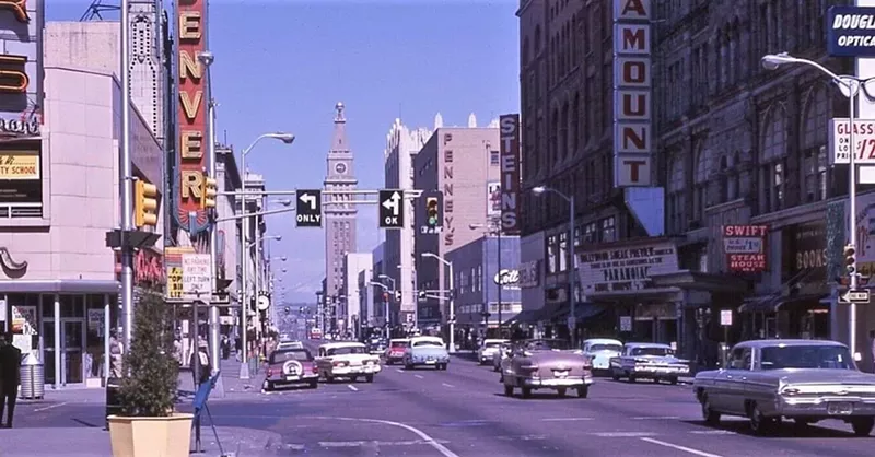 Image: downtown street in '60s.
