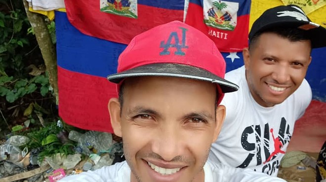 A migrant takes a selfie at the Panama-Colombia border.