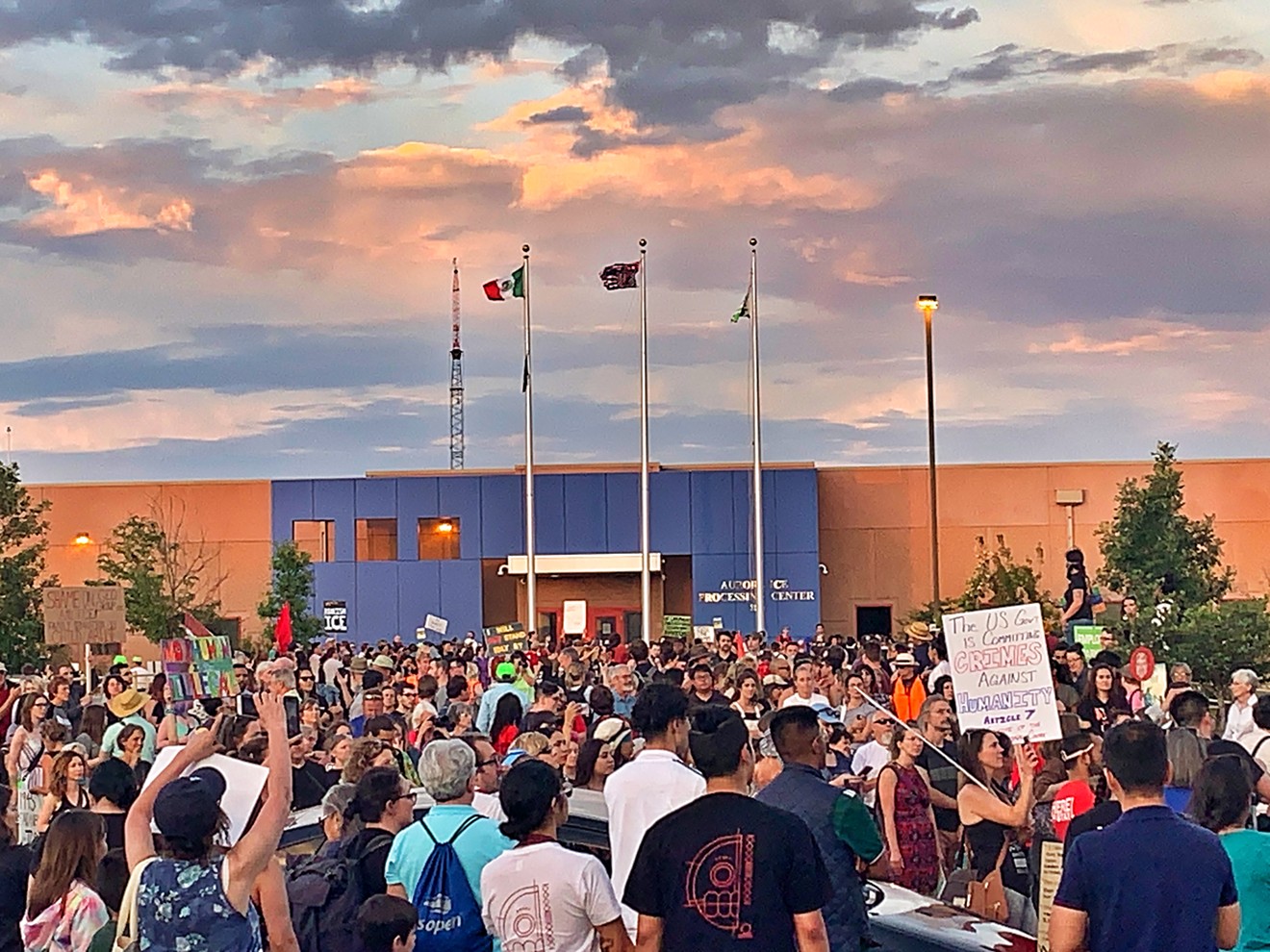 Thousands of protesters gathered outside the GEO immigration detention facility in Aurora on July 12.