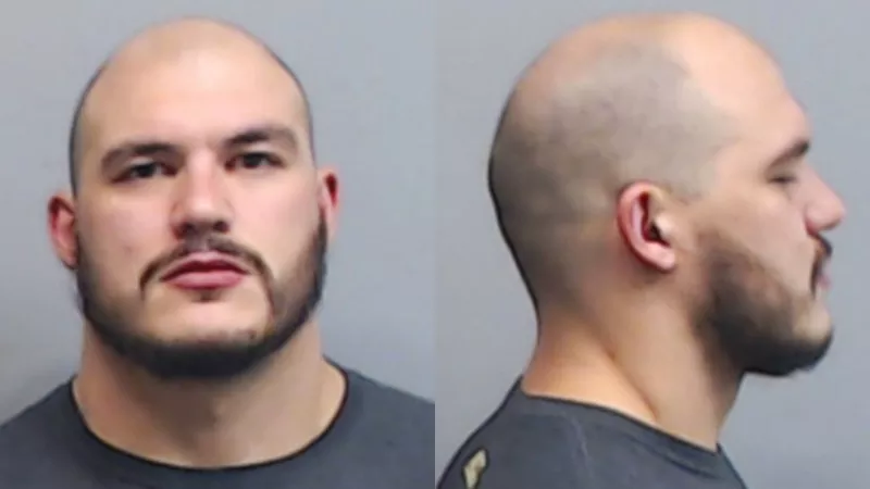 Image: The booking photos of Broncos defensive lineman Adam Gotsis.