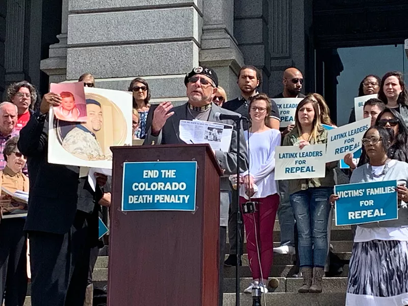 Image: In March 2019, family members of murder victims gathered on the steps of the Capitol to ask for the death penalty to be repealed.