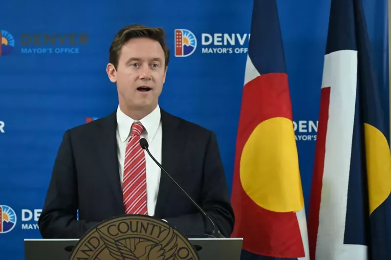 Image: Mayor Mike Johnston talks during a press conference on Thursday, August 24.
