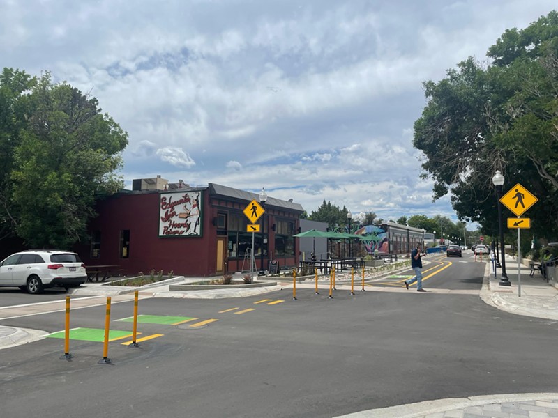 Edgewater was awarded a Main Streets Grant of $841,000 through the Colorado Department of Transportation in 2021 to create permanent patio spaces and the one-way direction permanent.