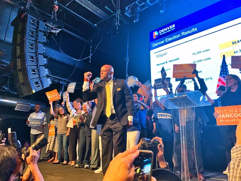 Image: Mayor Michael Hancock felt pumped that he had just won another four years in office.