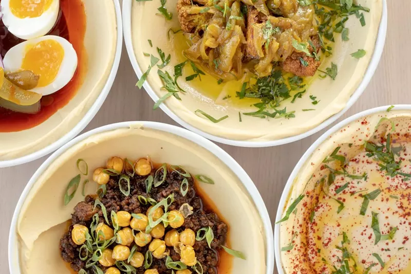 Image: Five different hummus combinations are available on the Safta menu.