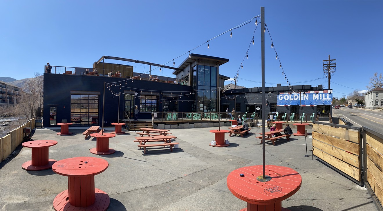 The Golden Mill's original parking lot has been converted to patio seating. More features will soon be added outside, since the change is permanent.