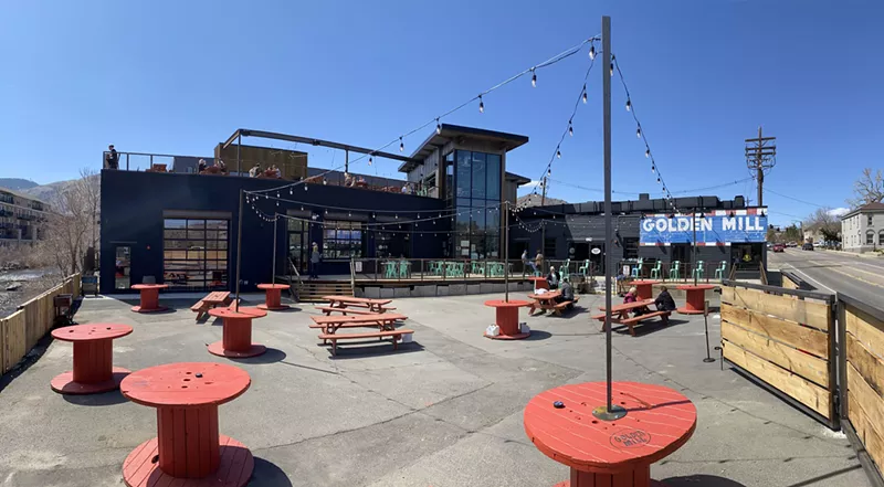Image: The Golden Mill's original parking lot has been converted to patio seating. More features will soon be added outside, since the change is permanent.
