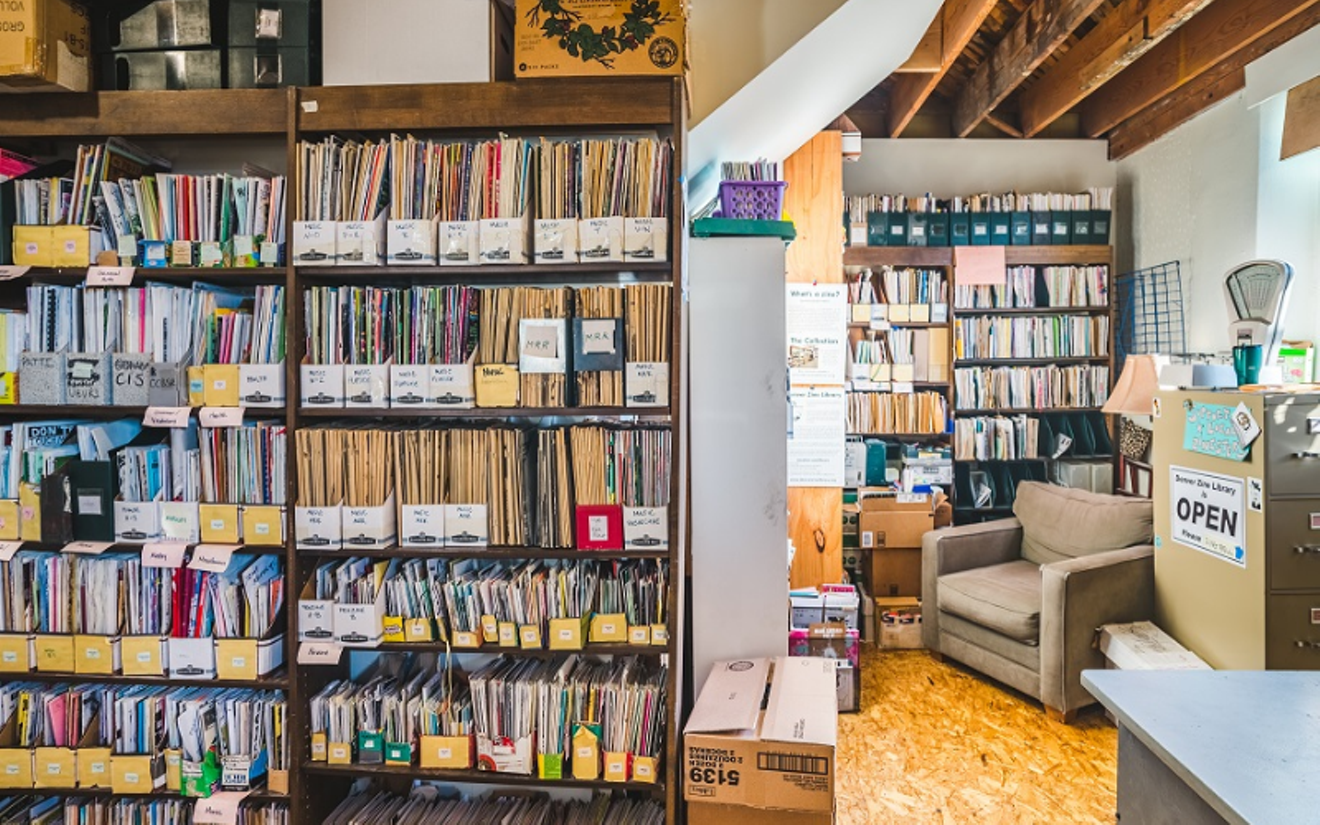 The cozy interior of the Denver Zine Library, located in the Five Points neighborhood.