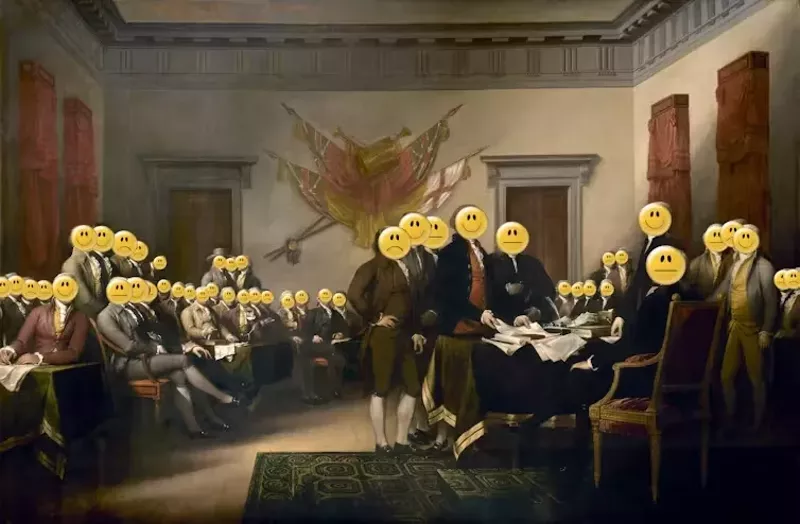 Image: declaration of independence signers with smily faces
