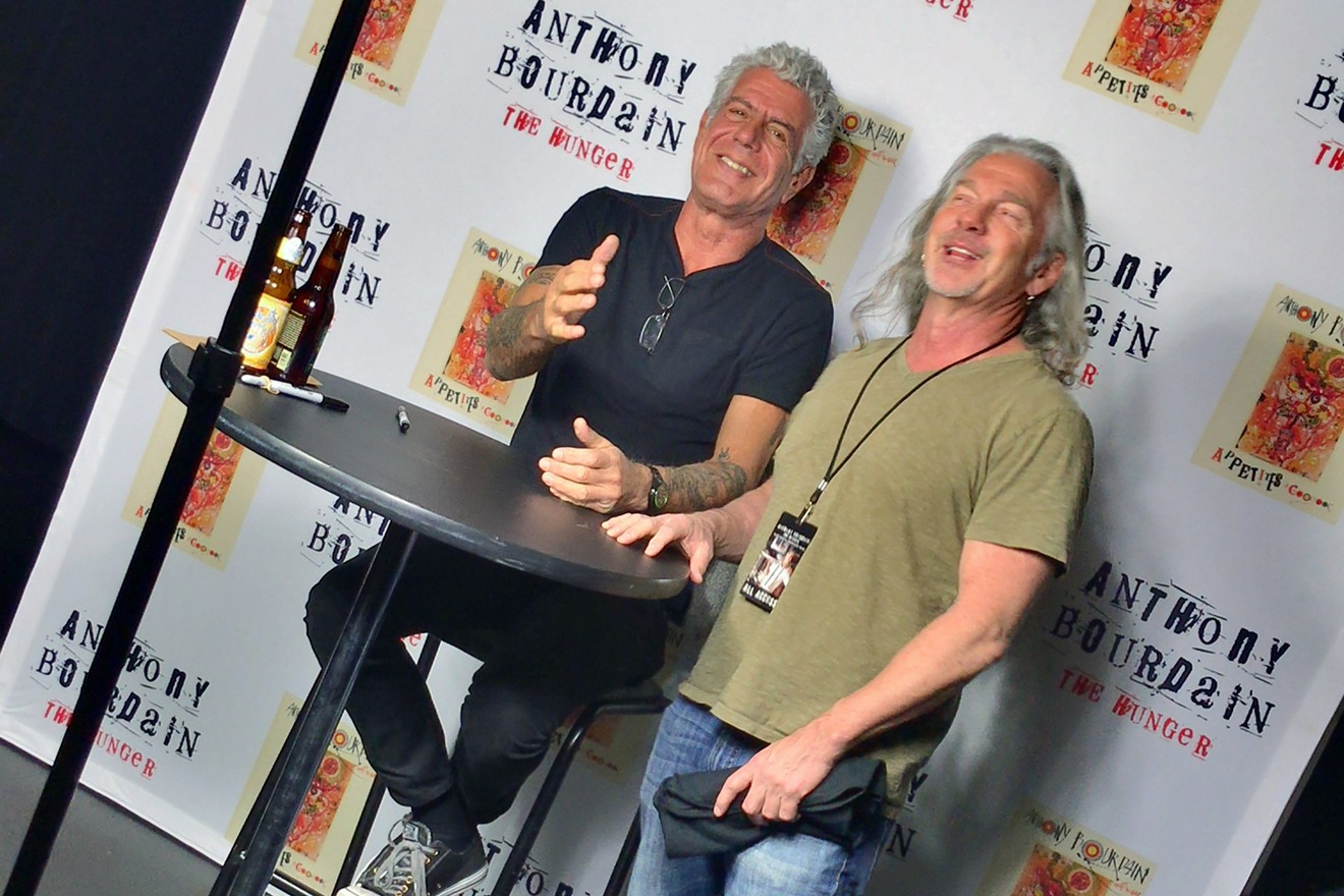 Anthony Bourdain visits Denver and hangs out with "Biker Jim" Pettinger during a 2016 book tour.