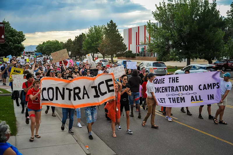 Image: A July 12 protest aimed to call attention to ICE and conditions in immigrant detention centers.
