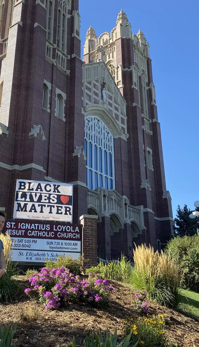 Image: The Black Lives Matter sign disappeared from the entrance to St. Ignatius of Loyola Catholic Church.