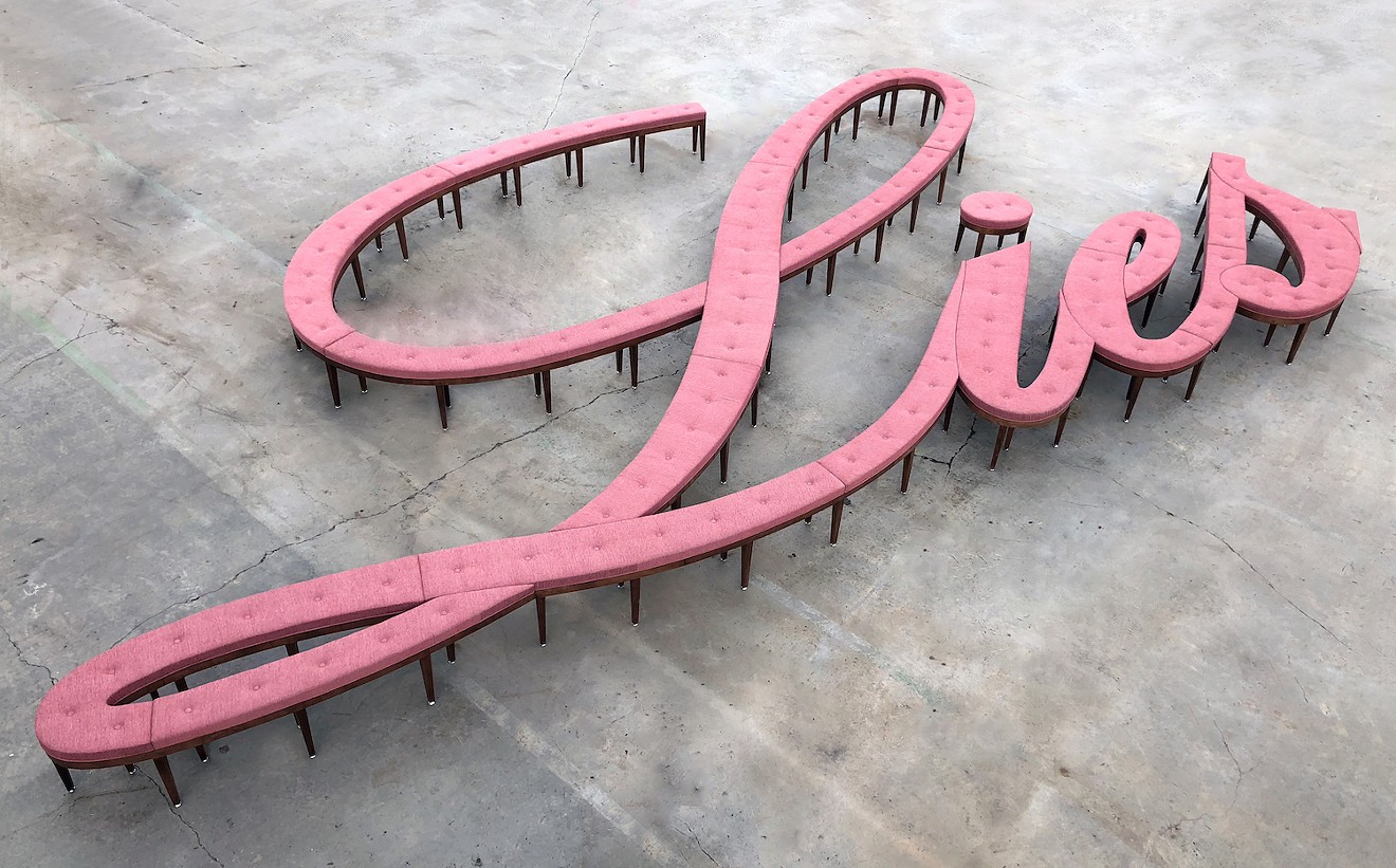 Michael Beitz, "Lies Bench," 2019, maple and chenille, at the Arvada Center.