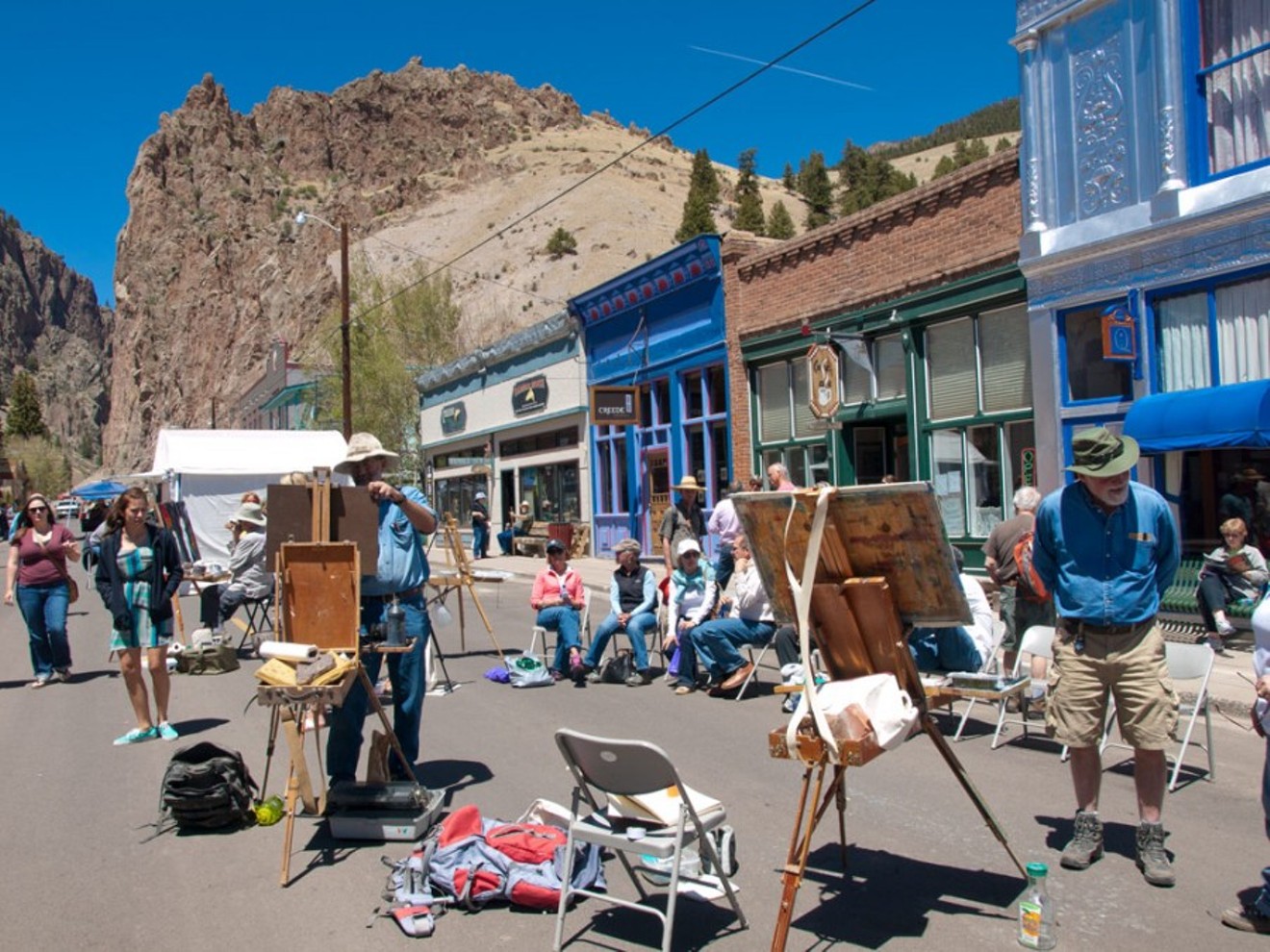 Artists at work on Main Street in Creede over Memorial Day weekend.