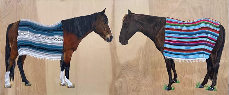 Image: Alexandrea Pangburn, “Nevada” and “Valentino,” both acrylic on wood panel. Valkarie Gallery.