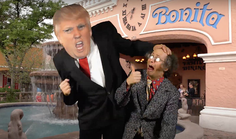Image: Little Fyodor being attacked by someone dressed like Donald Trump