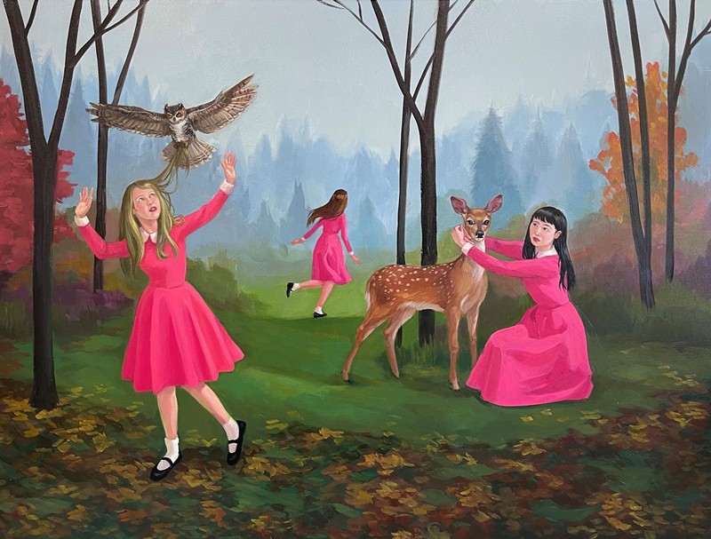 Zoe Hawk, “Together Through The Wood,” 2023, oil on panel.