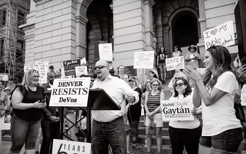 Image: Joe Salazar at an education rally outside the Capitol.
