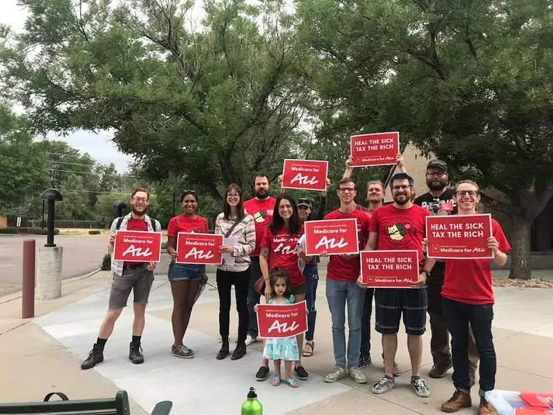 Image: Local DSA members are involved in canvassing efforts for a Medicare for All single-payer health-care system.
