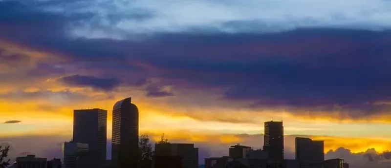 Image: denver skyline at sunset