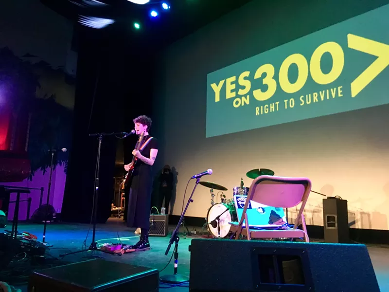 Image: Esmé Patterson performing at the Right to Survive campaign kickoff at the Oriental Theater on March 12.