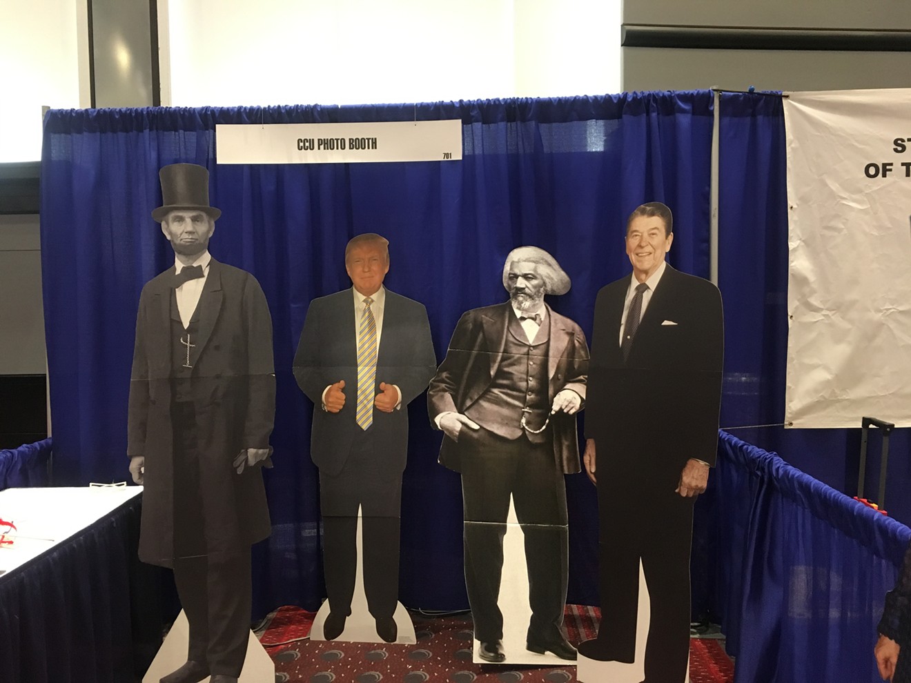 At the Western Conservative Summit Photo Booth, you can take a silly picture with America's heroes: Abraham Lincoln, Frederick Douglass, Ronald Reagan and Donald Trump.