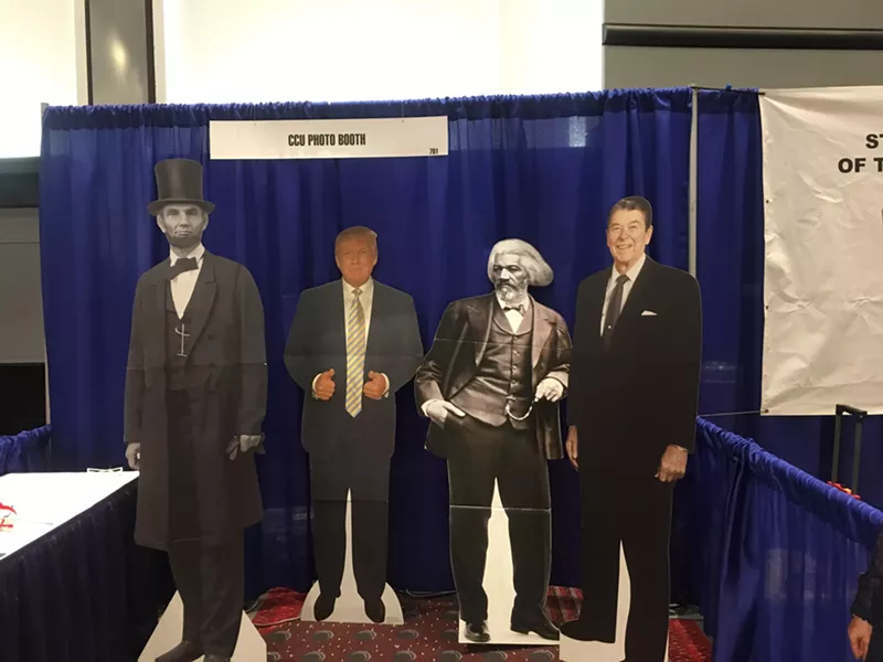 Image: At the Western Conservative Summit Photo Booth, you can take a silly picture with America's heroes: Abraham Lincoln, Frederick Douglass, Ronald Reagan and Donald Trump.