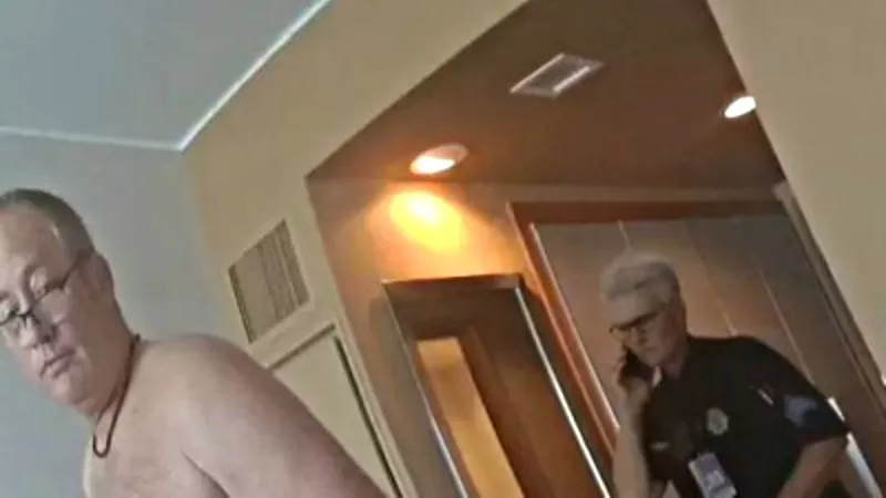 Image: United Airlines Captain Andrew Collins during his September arrest for indecent exposure.