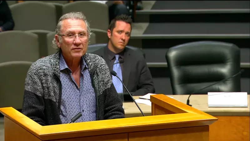 Image: Shawn Lustigman testified against a ten-month mobile home redevelopment moratorium at Aurora City Council on March 26.