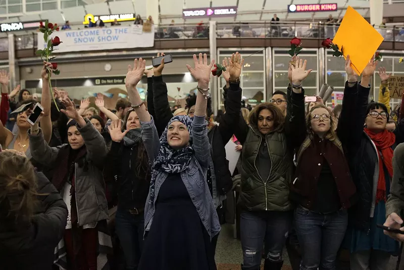 Image: Protesters rallied at Denver International Airport in January 2017 to demonstrate against President Donald Trump's travel ban.