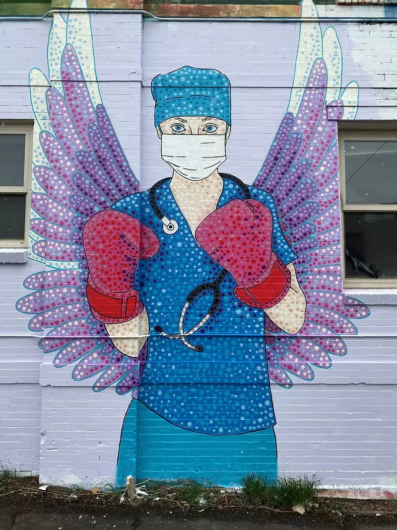 Image: This Healthcare Hero mural at Colfax Avenue and Williams Street is being turned into an NFT.