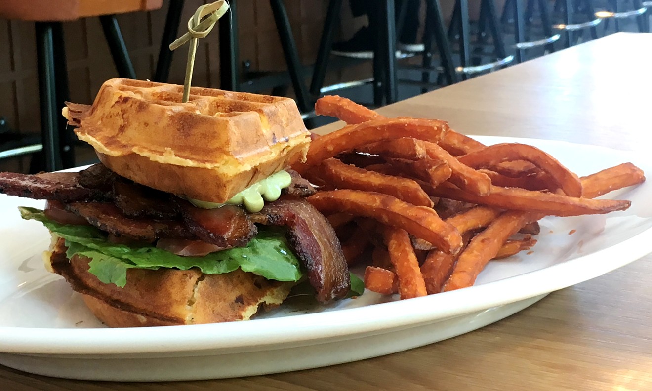 The BLT at Bacon Social House is built with cheddar waffles.