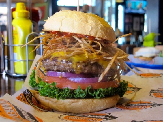 Bad Daddy's is known for beefy burgers like this, but the veggie burger is a winner too.