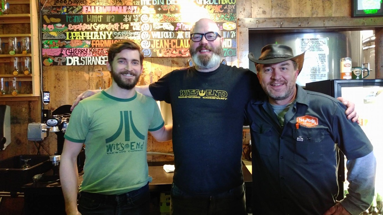 Tyler Bies (left), with Wit's End owner Scott Witsoe and Strange Craft owner Tim Myers.