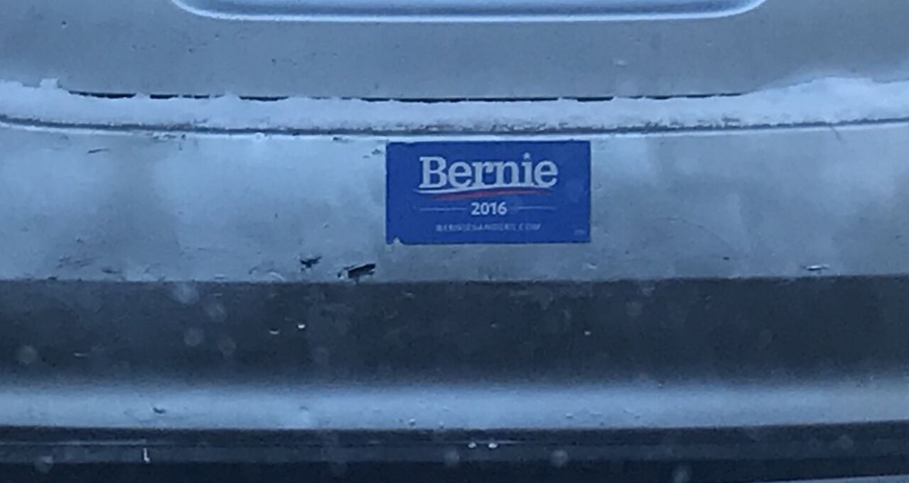 A Bernie 2016 sticker and some fresh 2017 snow.