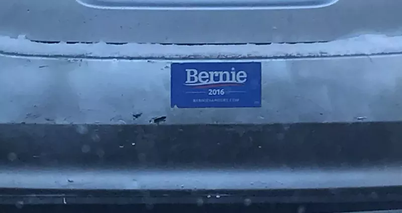 Image: A Bernie 2016 sticker and some fresh 2017 snow.