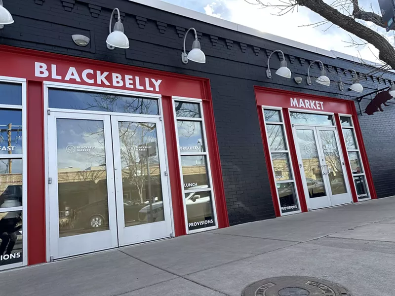 Image: black nad red storefront