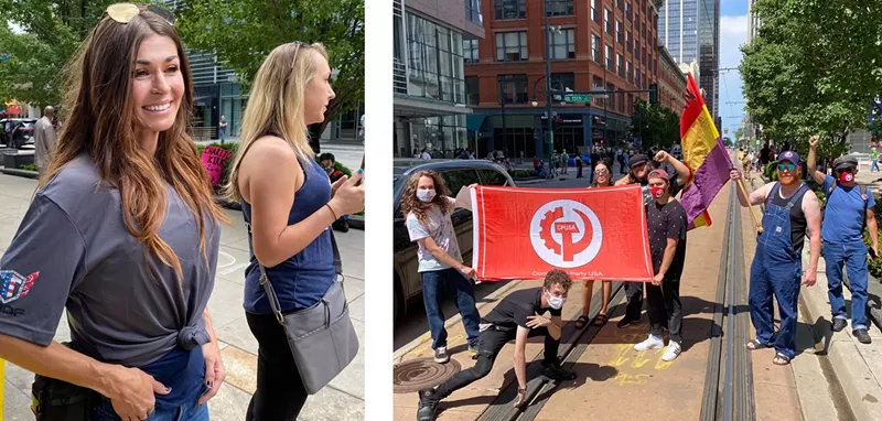 Image: Two supporters of the Western Conservative Summit and participants in the oppositional Western BLM-Antifa Summit.