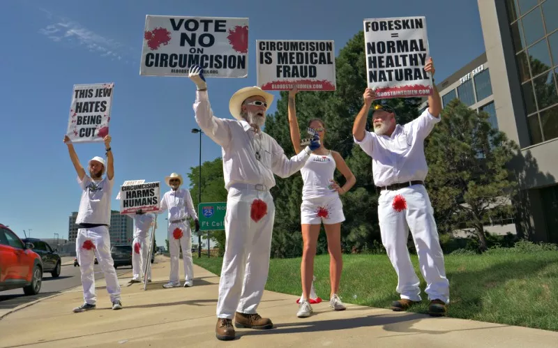 Image: A Bloodstained Men protest in Denver earlier this week.