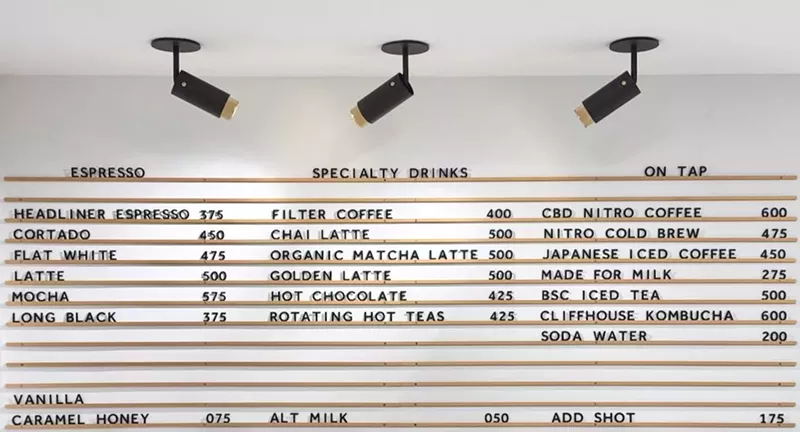 Image: a white menu board with black letters