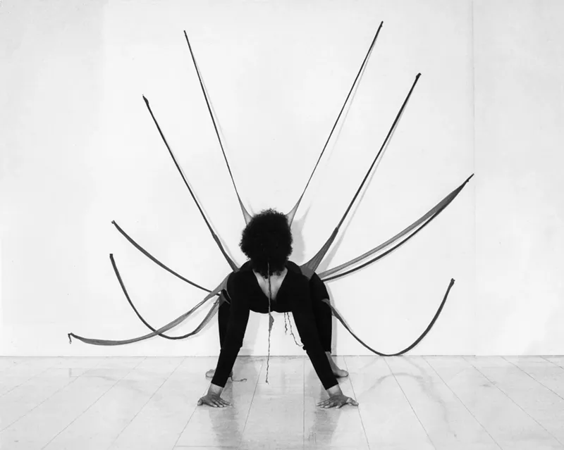 Image: Maren Hassinger activating Senga Nengudi’s “Performance Piece.”