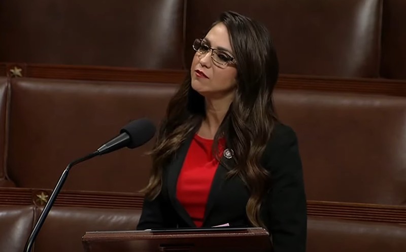 Representative Lauren Boebert, pouting on the floor of the House about how much she hates education and tolerance.