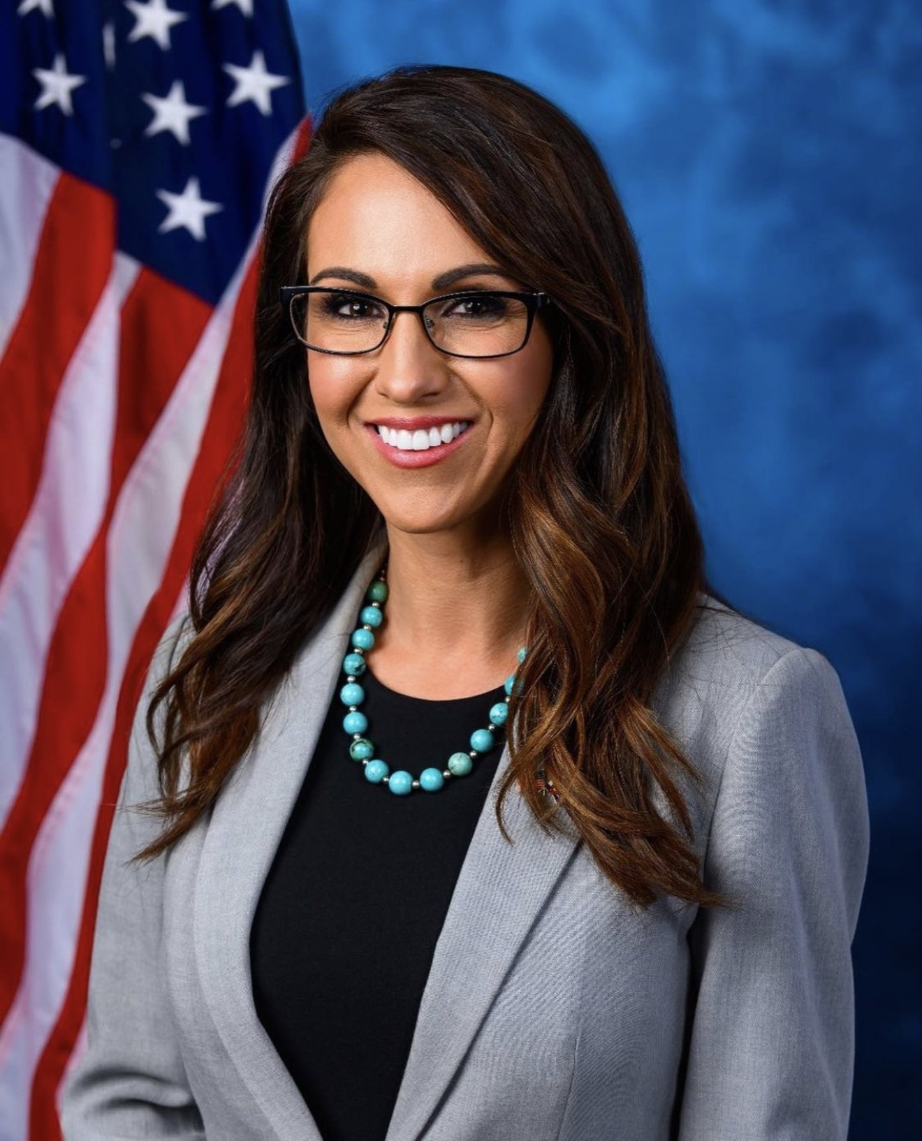 Representative Lauren Boebert, 117th U.S. Congress, who wasn't allowed to hold up her Glock for the official photo.